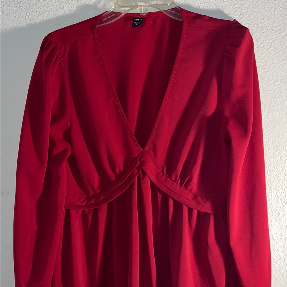 SHEIN  Off Red V-Neck Blouse